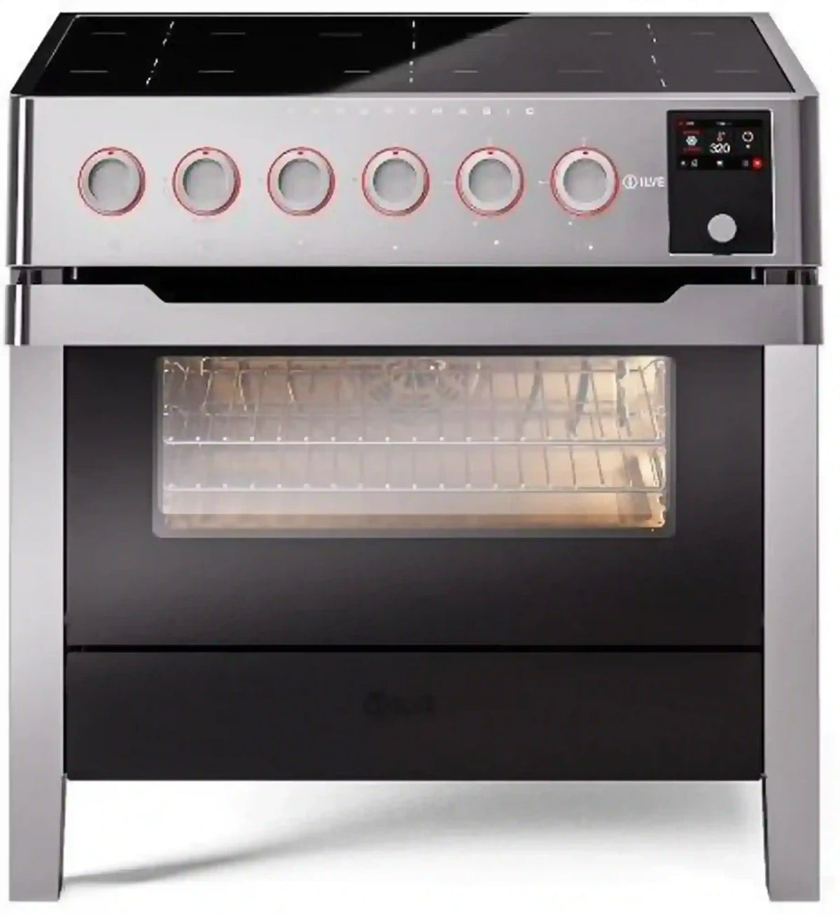 ILVE Panoramagic 36-Inch Freestanding Electric Induction Range, Convection Oven, Stainless Steel (UPMI09S3SS)