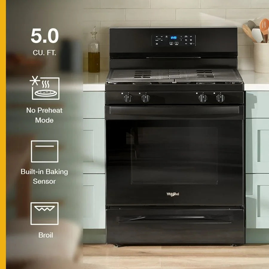 Whirlpool WFGS3530RB 30-inch Self Clean Gas Range with No Preheat Mode Black