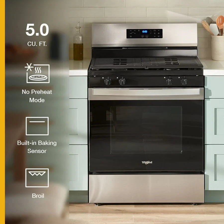 Whirlpool WFGS3530RS 30-inch Self Clean Gas Range with No Preheat Mode Stainless Steel