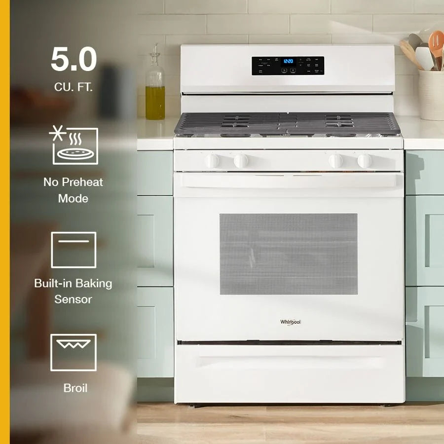 Whirlpool WFGS3530RW 30-inch Self Clean Gas Range with No Preheat Mode White