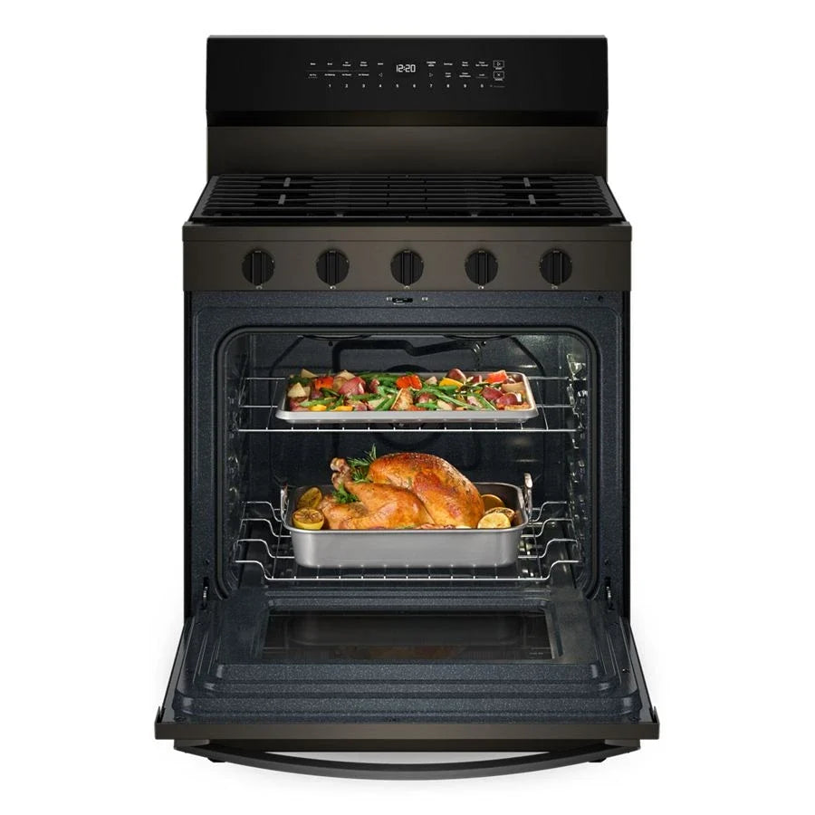 Whirlpool WFGS7530RV 30-inch Smart Gas Range with Air Cooking Technology, No Preheat Air Fry, Steam/Self Clean and High Speed Preheat Black Stainless