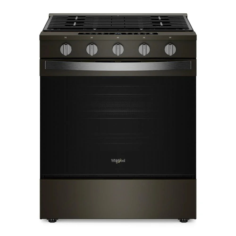 Whirlpool WSGS7530RV 30-inch Smart Slide In Gas Range with Air Cooking Technology, No Preheat Air Fry, Steam/Self Clean and High Speed Preheat Black Stainless