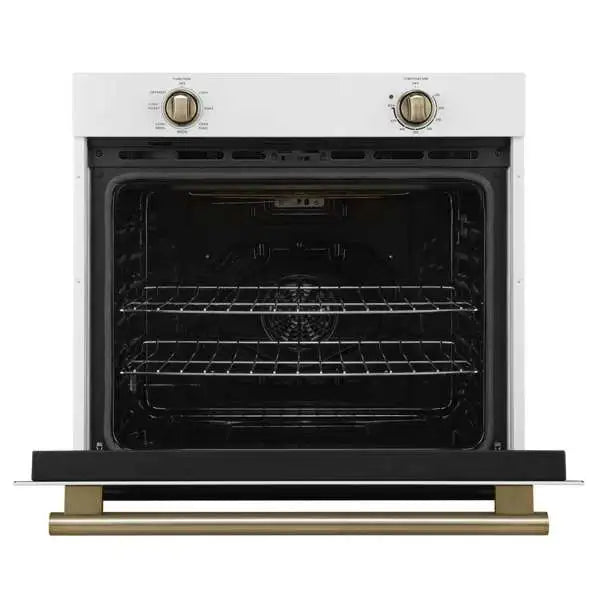 Forno Vomero 30-Inch Built-In Wall Oven, 5 Cu. Ft., White with Antique Brass Handle (FBOEL1370-30WHT)