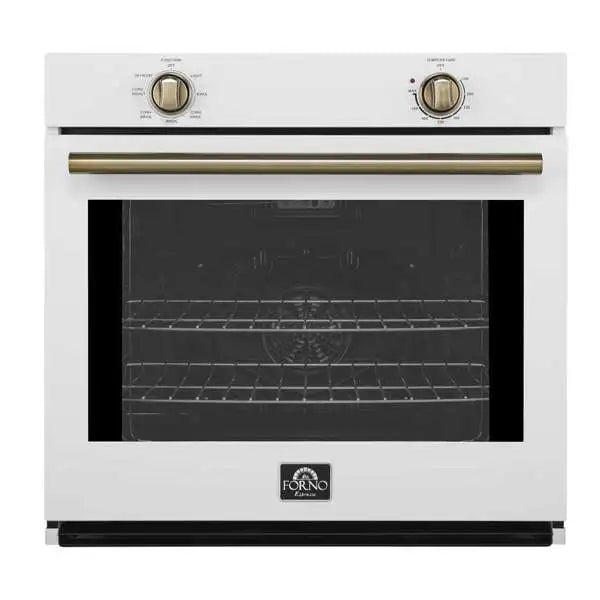 Forno 2-Piece Appliance Package - 30-Inch Vomero Wall Oven & 30-Inch Microwave Oven in White with Antique Brass Trim