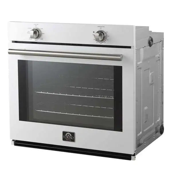 Forno Vomero 30-Inch Wall Oven with 5 cu.ft Total Capacity in White with Antique Brass Handle (FBOEL1370-30WHT)
