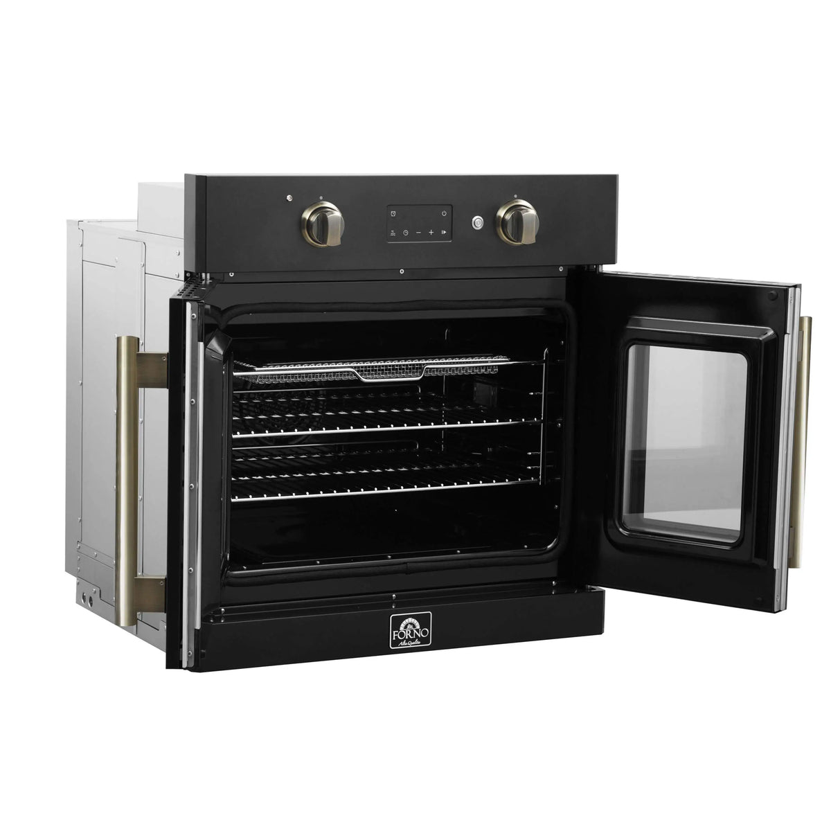 Forno Asti 30-Inch Built-In French Door Electric Wall Oven, Black with Antique Brass Trim (FBOEL1333-30BLK)