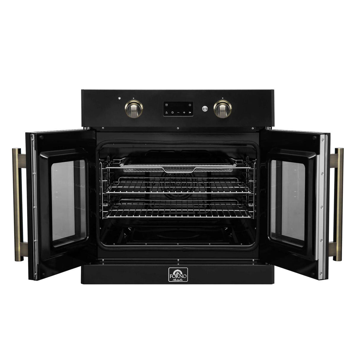 Forno Asti 30-Inch Built-In French Door Electric Wall Oven, Black with Antique Brass Trim (FBOEL1333-30BLK)