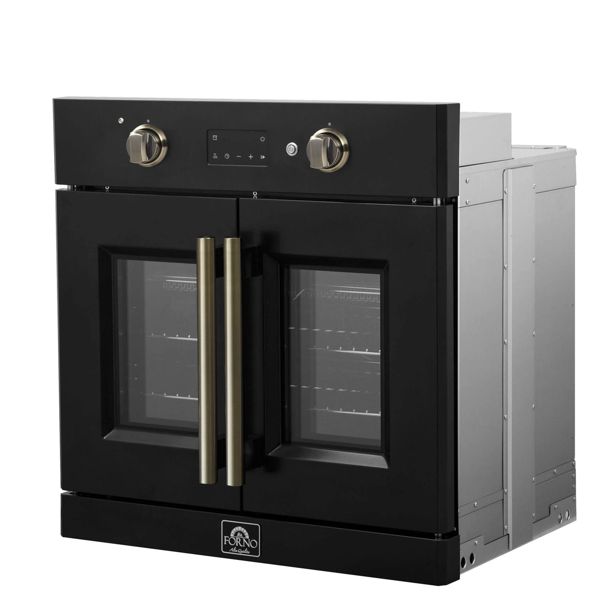 Forno Asti 30-Inch Built-In French Door Electric Wall Oven, Black with Antique Brass Trim (FBOEL1333-30BLK)