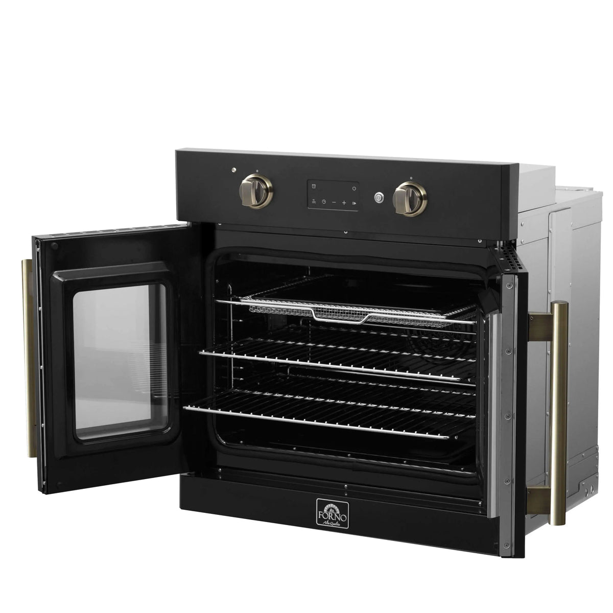 Forno Asti 30-Inch Built-In French Door Electric Wall Oven, Black with Antique Brass Trim (FBOEL1333-30BLK)