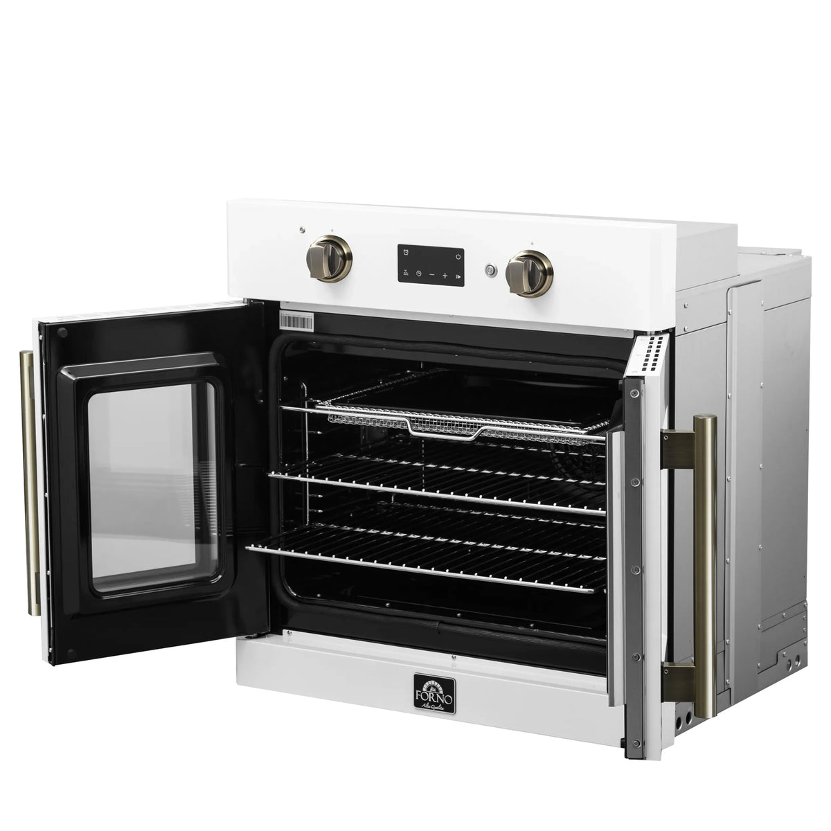 Forno Asti 30-Inch Built-In French Door Electric Wall Oven, White with Antique Brass Handles (FBOEL1333-30WHT)