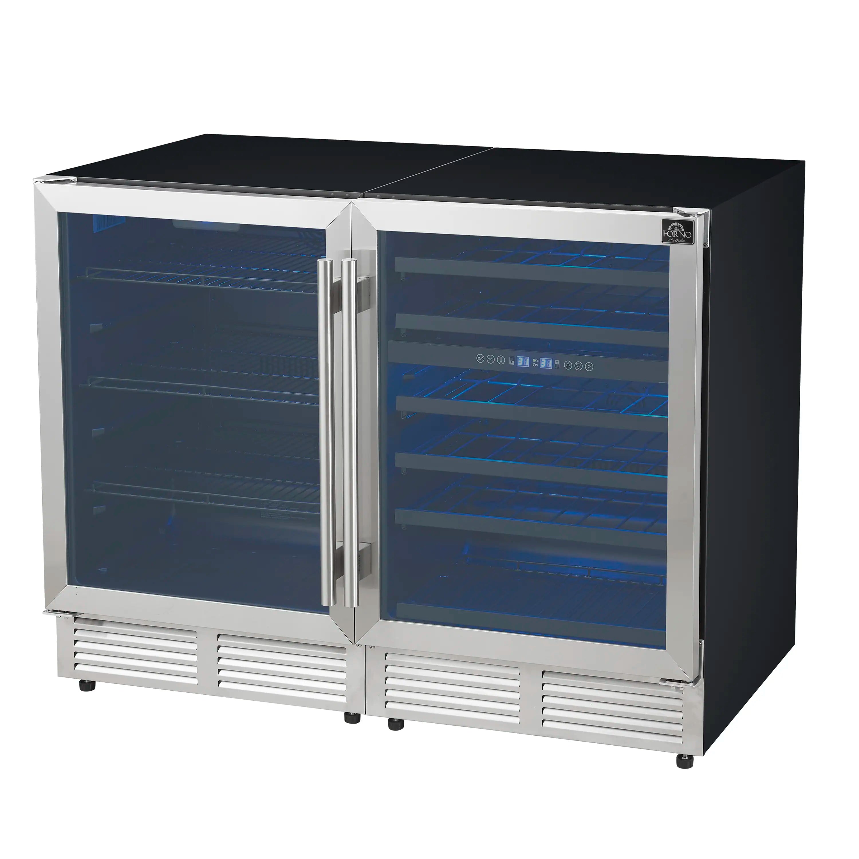 Forno Gemello 48-Inch 9.6 Cu. Ft. Side-by-Side Wine and Beverage Cooler in Stainless Steel (FWCDR6699-48S)