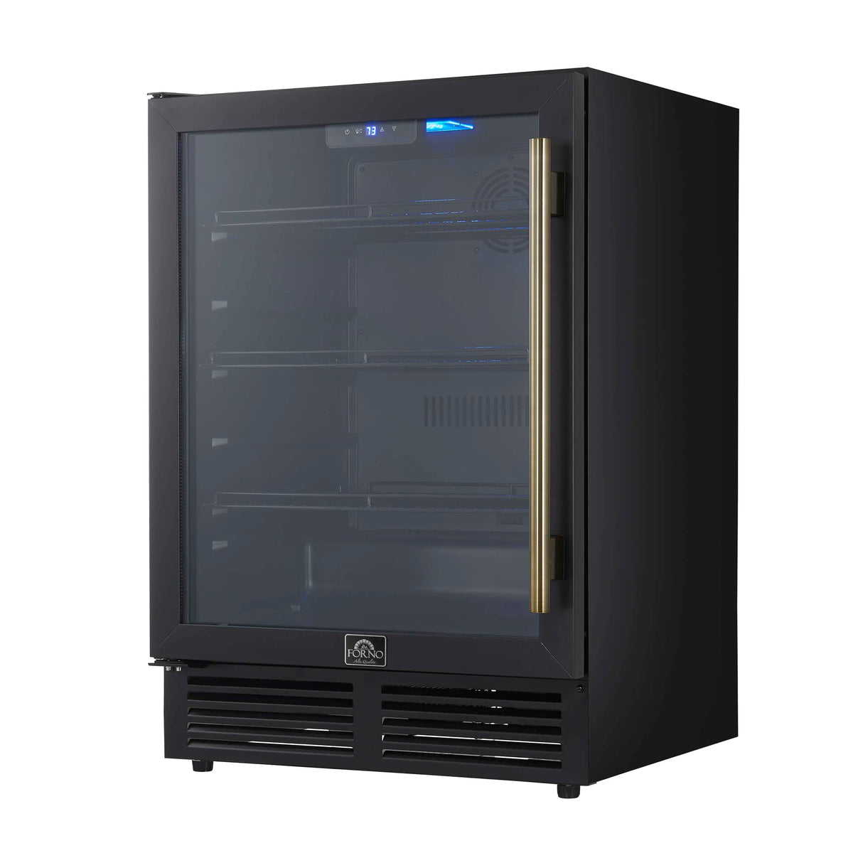 Forno Frescolino 24-Inch Beverage Cooler, 188 Can Capacity, Triple Glass Door, LED Lighting, Black with Antique Brass Handle (FWCDR6665-24BLK)