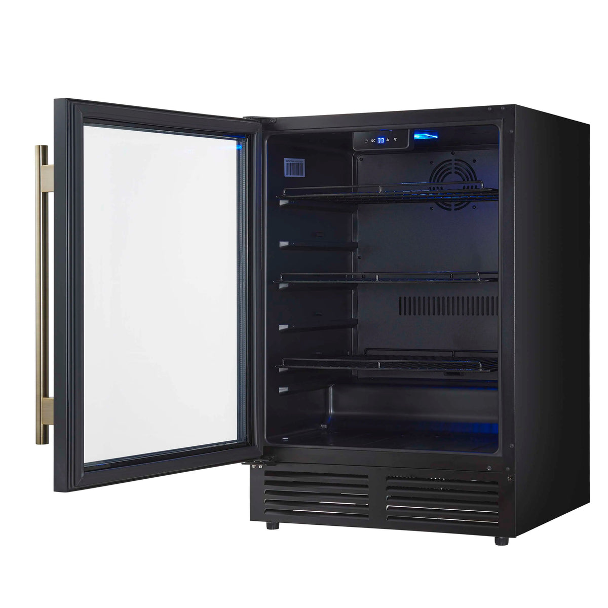 Forno Frescolino 24-Inch Beverage Cooler, 188 Can Capacity, Triple Glass Door, LED Lighting, Black with Antique Brass Handle (FWCDR6665-24BLK)