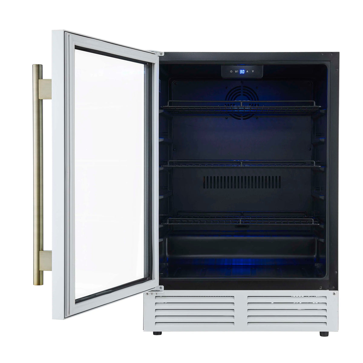 Forno Frescolino 24-Inch Beverage Cooler, 188 Can Capacity, Triple Glass Door, LED Lighting, White with Antique Brass Handle (FWCDR6665-24WHT)