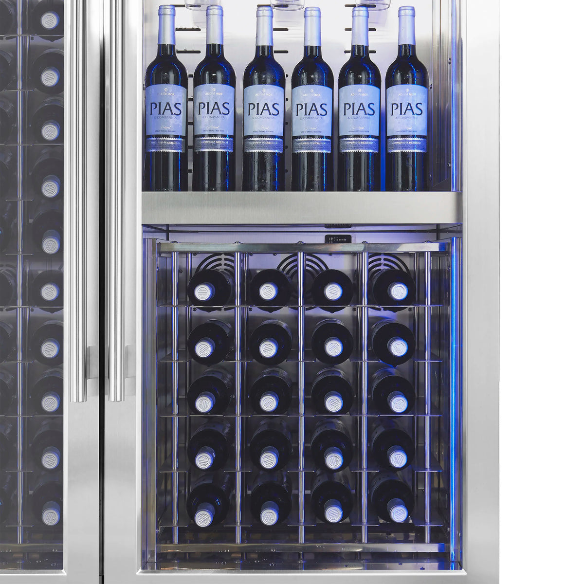 Forno Abruzzo 48-Inch Built-In Dual Zone Wine Cooler, 130 Bottles, 30 Cu. Ft., Display/Service Shelves, Stemware Racks, Rust Resistant (FWCDR6680-48S)