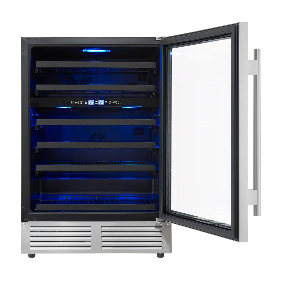 Forno Bachino 24-Inch Built-In Wine Cooler, 51 Bottles, LED Lighting, Triple Glass Door, Stainless Steel (FWCDR6634-24S)