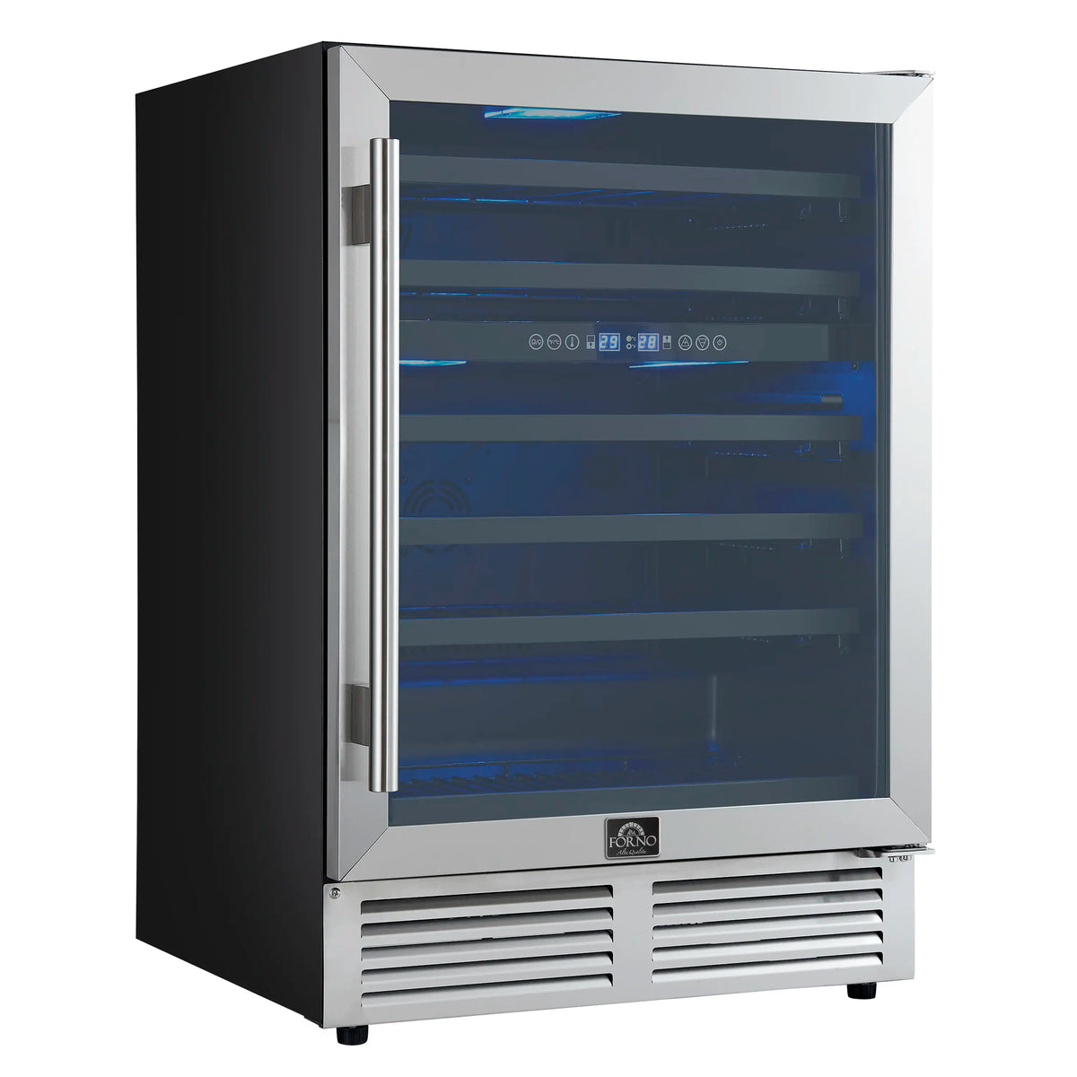 Forno Bachino 24-Inch Wine Cooler in Stainless Steel with LED Lighting, Triple Glass Door, & 51 Bottle Capacity (FWCDR6634-24S)