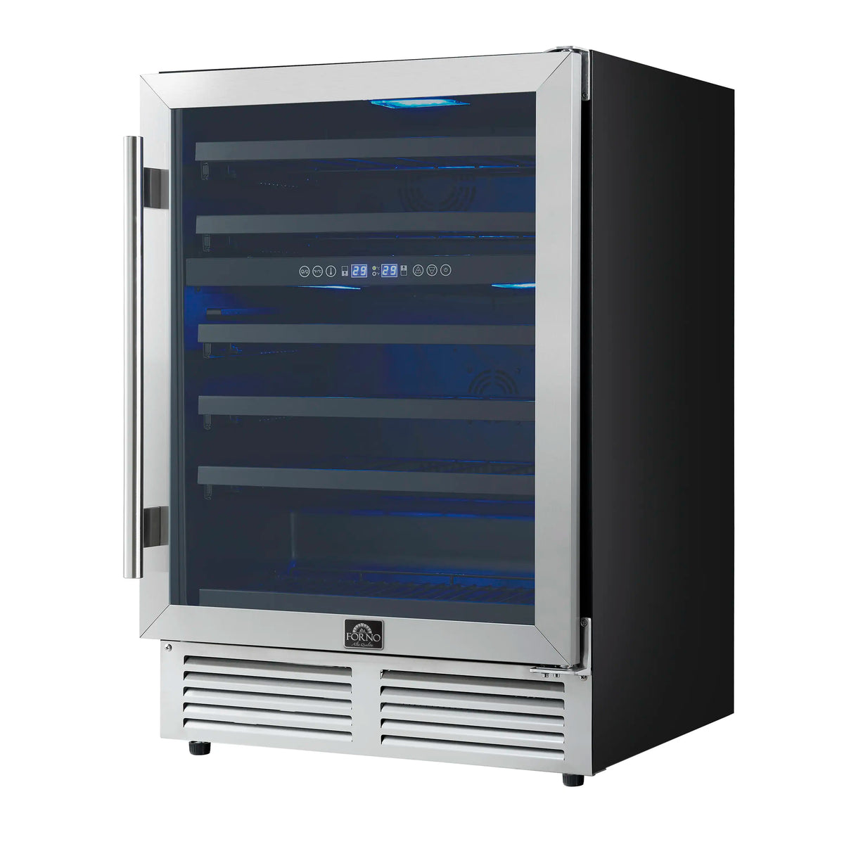 Forno Bachino 24-Inch Built-In Wine Cooler, 51 Bottles, LED Lighting, Triple Glass Door, Stainless Steel (FWCDR6634-24S)