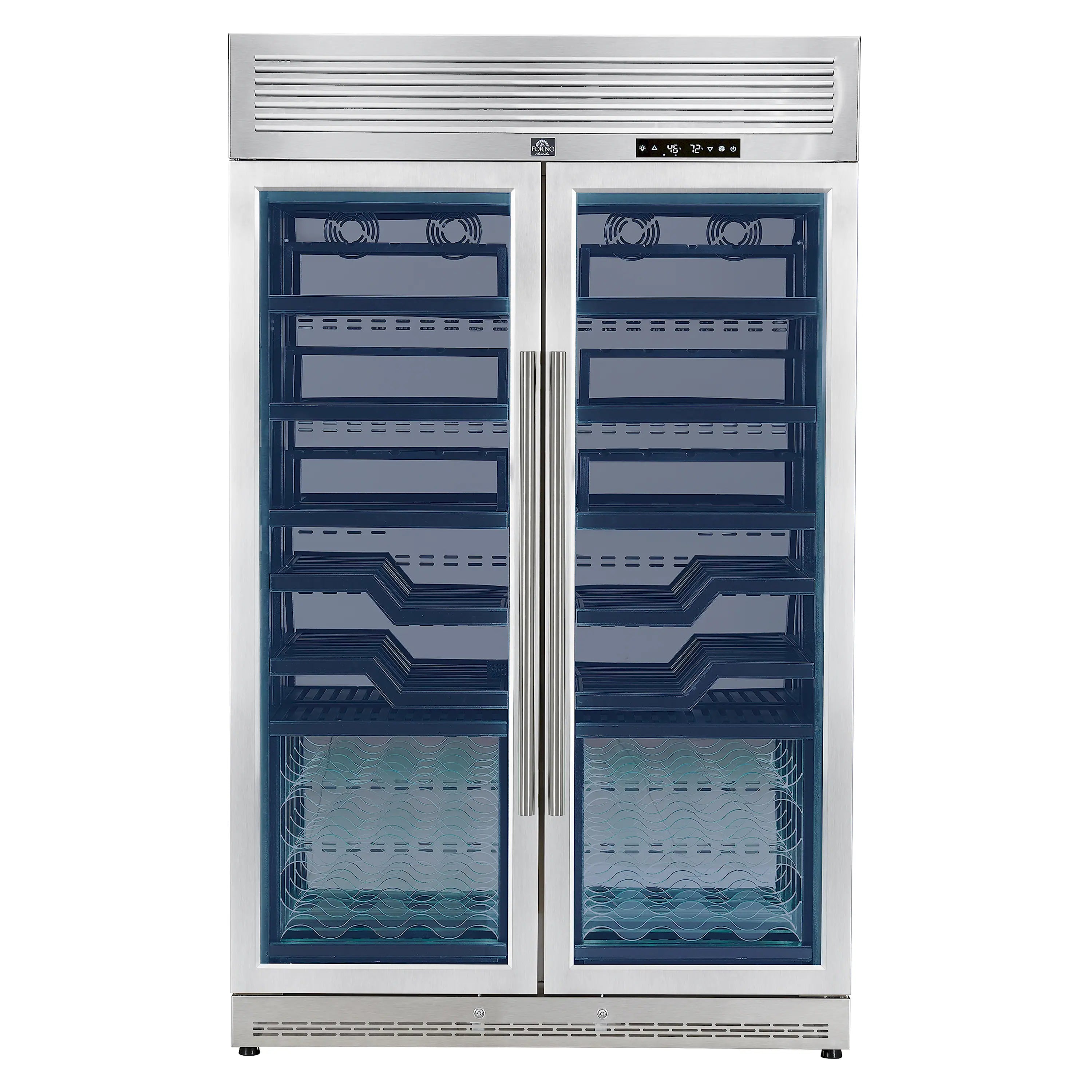 FORNO Abruzzo 48-Inch Dual Zone Wine Cooler with 102 Bottles, 24 Cu. Ft., Green Acrylic Holders & Black Shelves (FWCDR6610-48S)