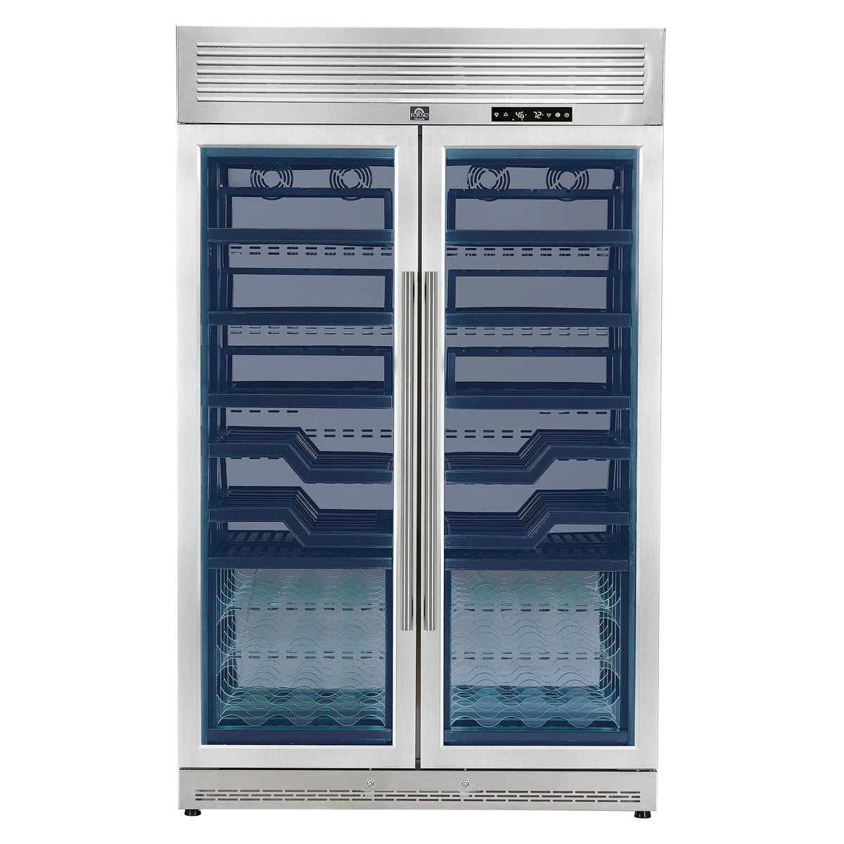 FORNO Abruzzo 48-Inch Dual Zone Wine Cooler with 102 Bottles, 24 Cu. Ft., Green Acrylic Holders & Black Shelves (FWCDR6610-48S)