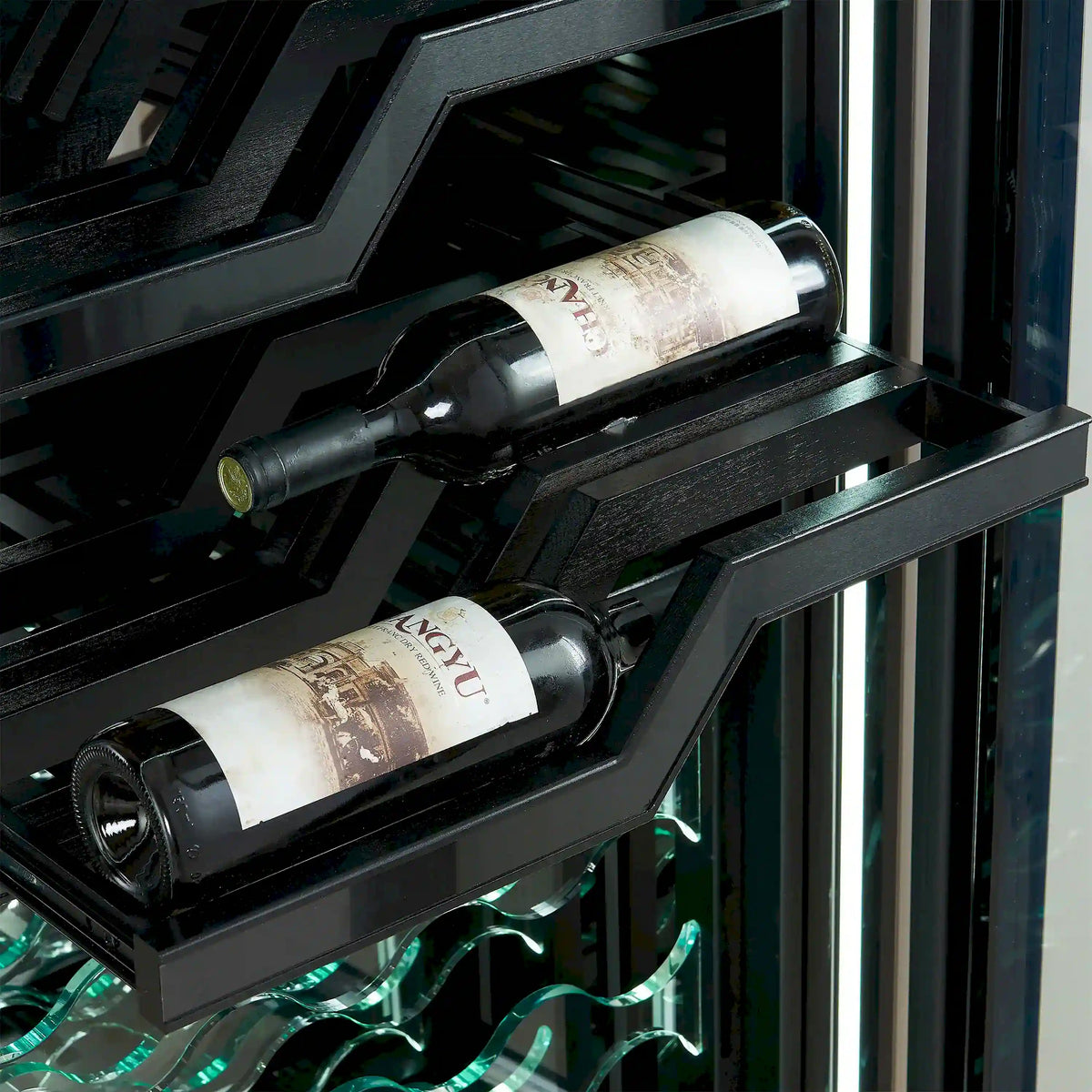 Forno Abruzzo 48-Inch Built-In Dual Zone Wine Cooler, 102 Bottles, 24 Cu. Ft., Green Acrylic Holders, Black Shelves (FWCDR6610-48S)