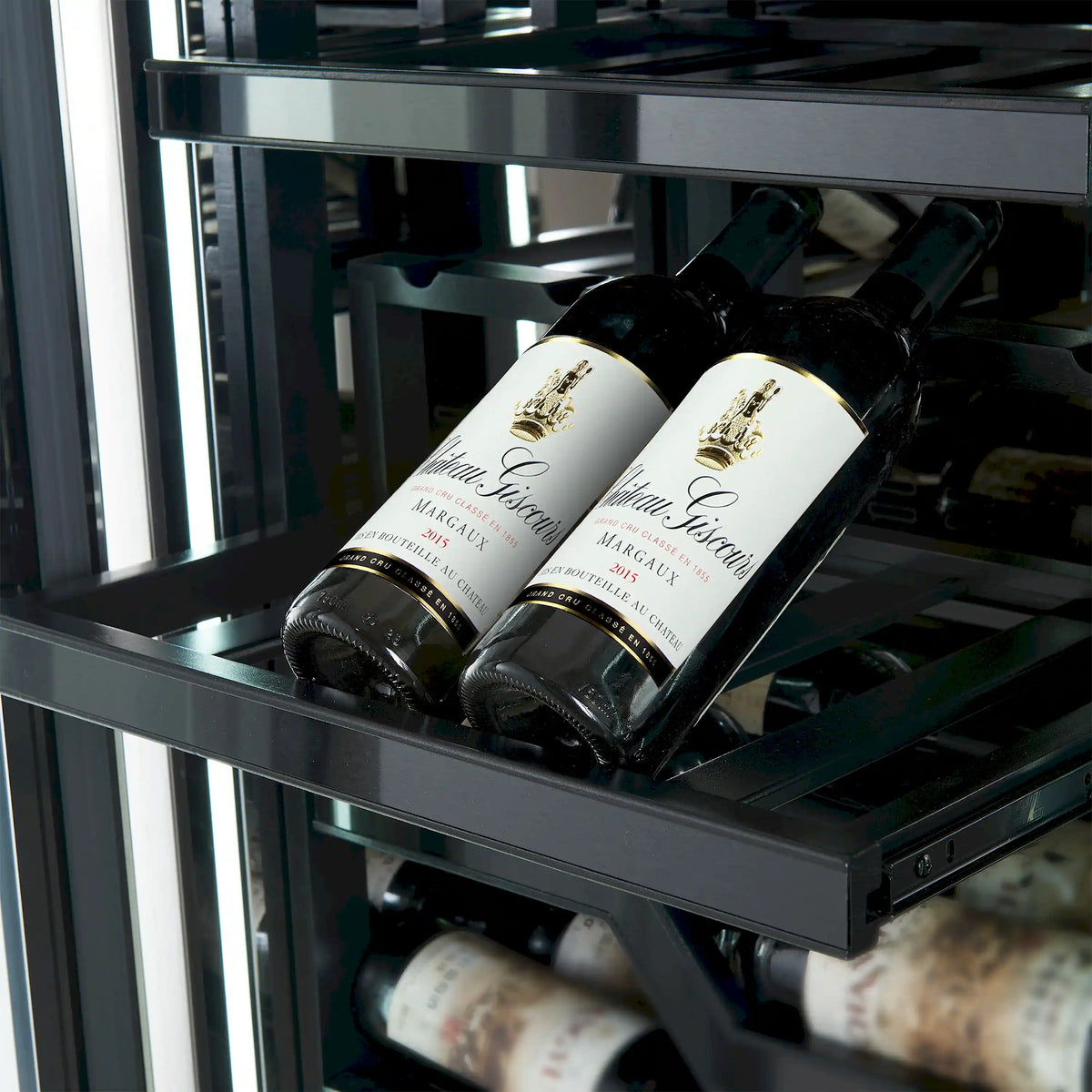 Forno Abruzzo 48-Inch Built-In Dual Zone Wine Cooler, 102 Bottles, 24 Cu. Ft., Green Acrylic Holders, Black Shelves (FWCDR6610-48S)