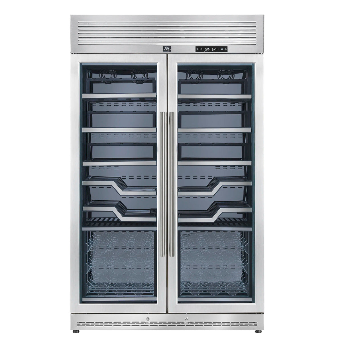 FORNO Abruzzo 48-Inch Dual Zone Wine Cooler with Clear Acrylic Holders & Stainless Trim Shelves (FWCDR6611-48S)