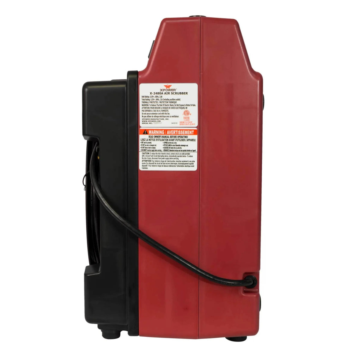 XPOWER mini HEPA air scrubber X-2480A - right side