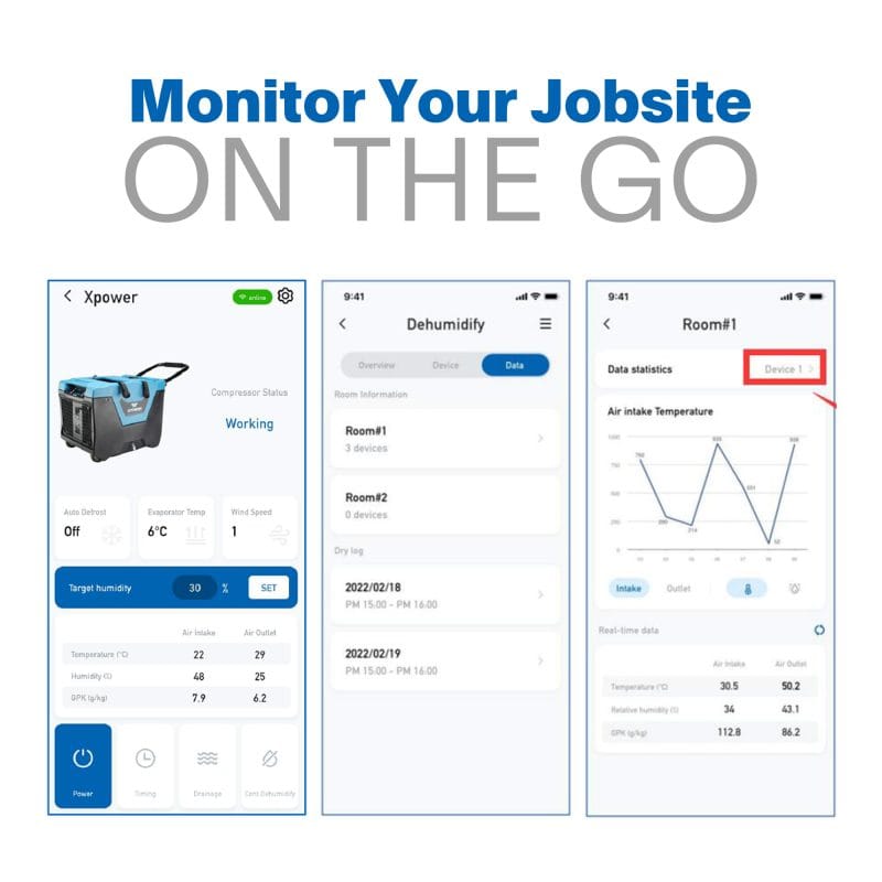 XPOWER LGR commercial dehumidifier XD-125Li - XPOWER Connect mobile app screen 2