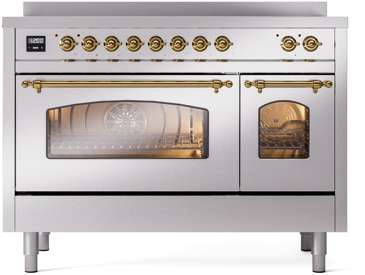 ILVE Nostalgie II 48-Inch Limited Edition Induction Range, Stainless Steel with Brass Trim (UPI486NMPSSG)