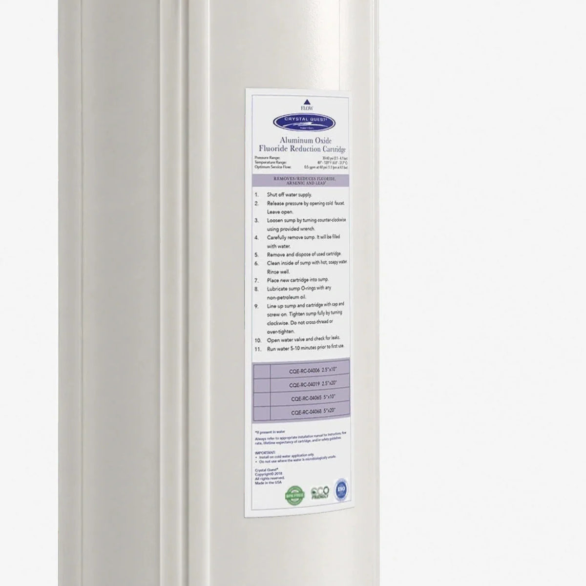 Crystal Quest Aluminum Oxide Fluoride Reduction Replacement Filter Cartridge, 0.5 to 6 GPM
