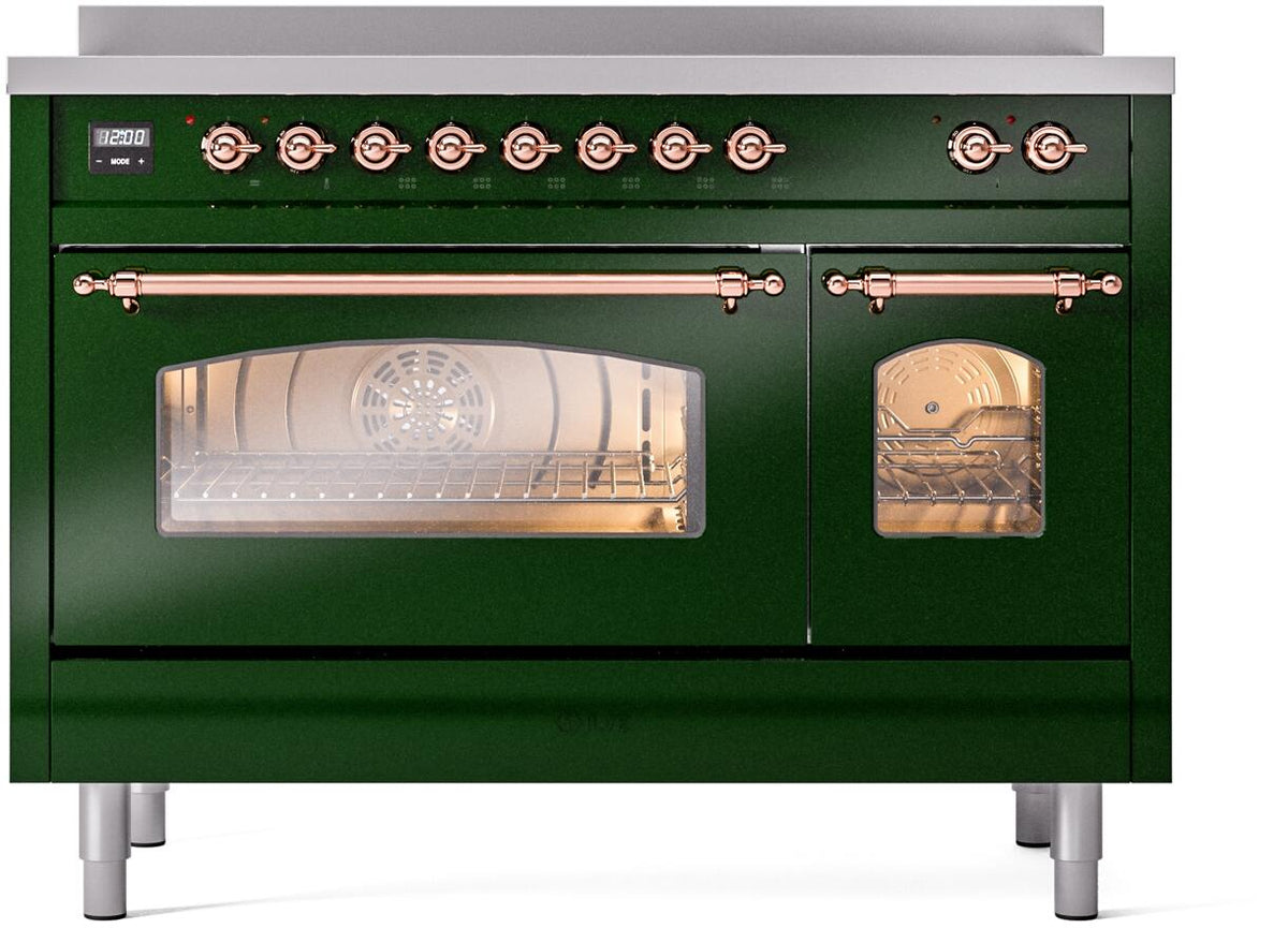 ILVE Nostalgie II 48-Inch Freestanding Electric Induction Range, Emerald Green with Copper Trim (UPI486NMPEGP)