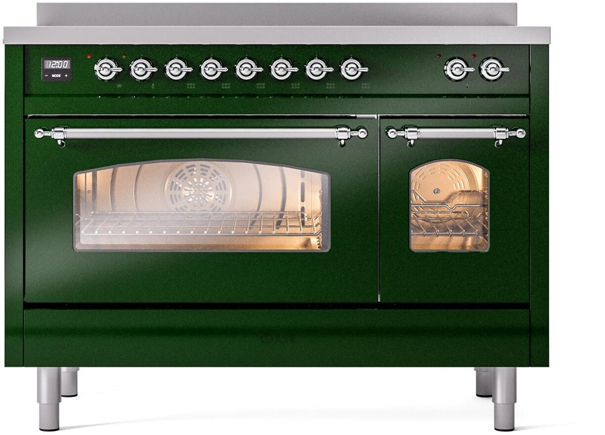 ILVE Nostalgie II 48-Inch Freestanding Electric Induction Range, Emerald Green with Chrome Trim (UPI486NMPEGC)