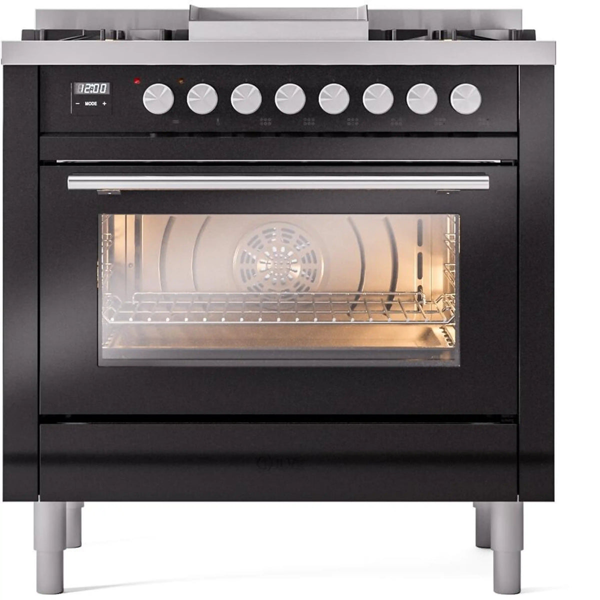 ILVE Professional Plus II 36-Inch Freestanding Natural Gas Dual Fuel Range, 6 Sealed Burners, Black (UP36FWMPBK)