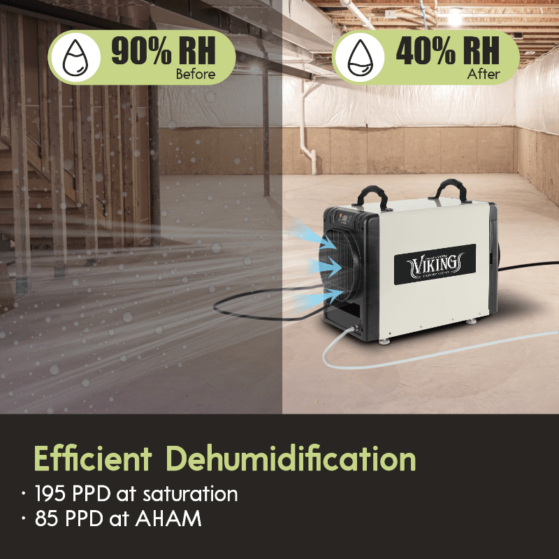 XPOWER Viking crawl space dehumidifier BD-90P - feature infographic 1