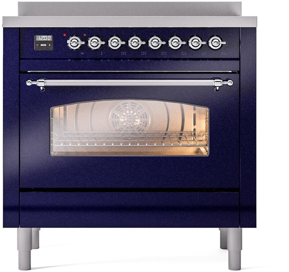 ILVE Nostalgie II 36-Inch Freestanding Electric Induction Range, Midnight Blue with Chrome Trim (UPI366NMPMBC)