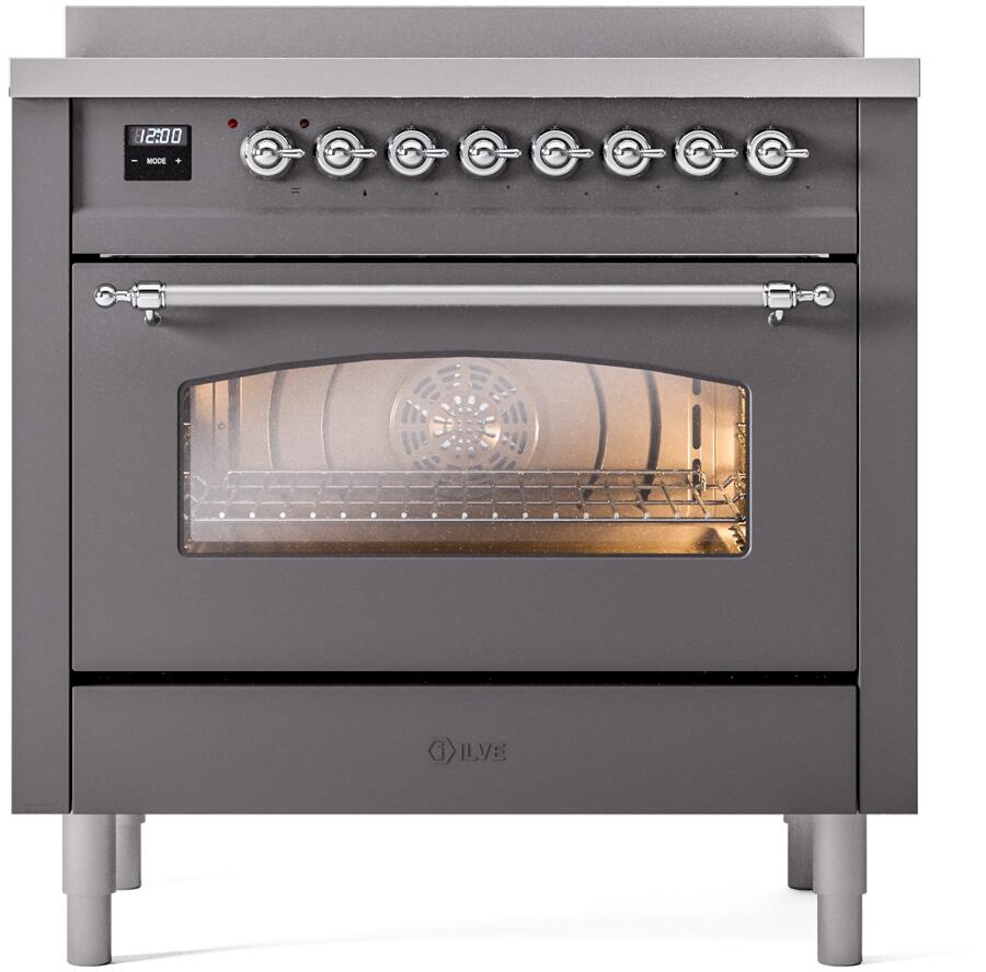 ILVE Nostalgie II 36-Inch Freestanding Electric Induction Range, Matte Graphite with Chrome Trim (UPI366NMPMGC)