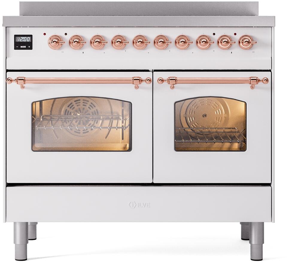 ILVE Nostalgie II 40-Inch Freestanding Electric Induction Range, White with Copper Trim (UPDI406NMPWHP)