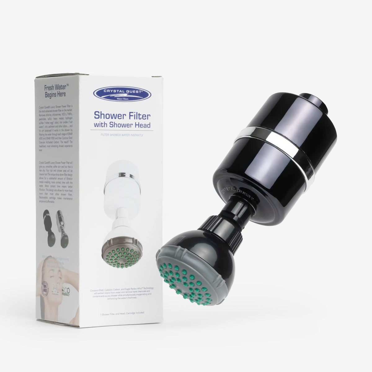 Crystal Quest Shower Filter, 2 GPM, With or Without Shower Head, White, Chrome, Black or Gold