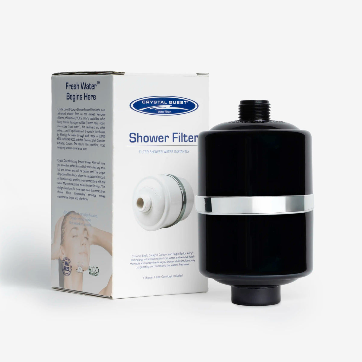 Crystal Quest Shower Filter, 2 GPM, With or Without Shower Head, White, Chrome, Black or Gold
