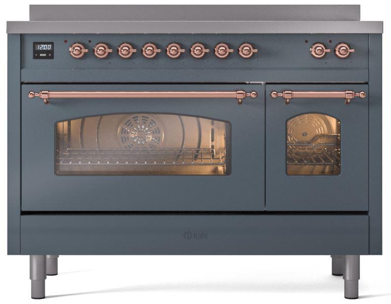 ILVE Nostalgie II 48-Inch Freestanding Electric Induction Range, Blue Grey with Copper Trim (UPI486NMPBGP)
