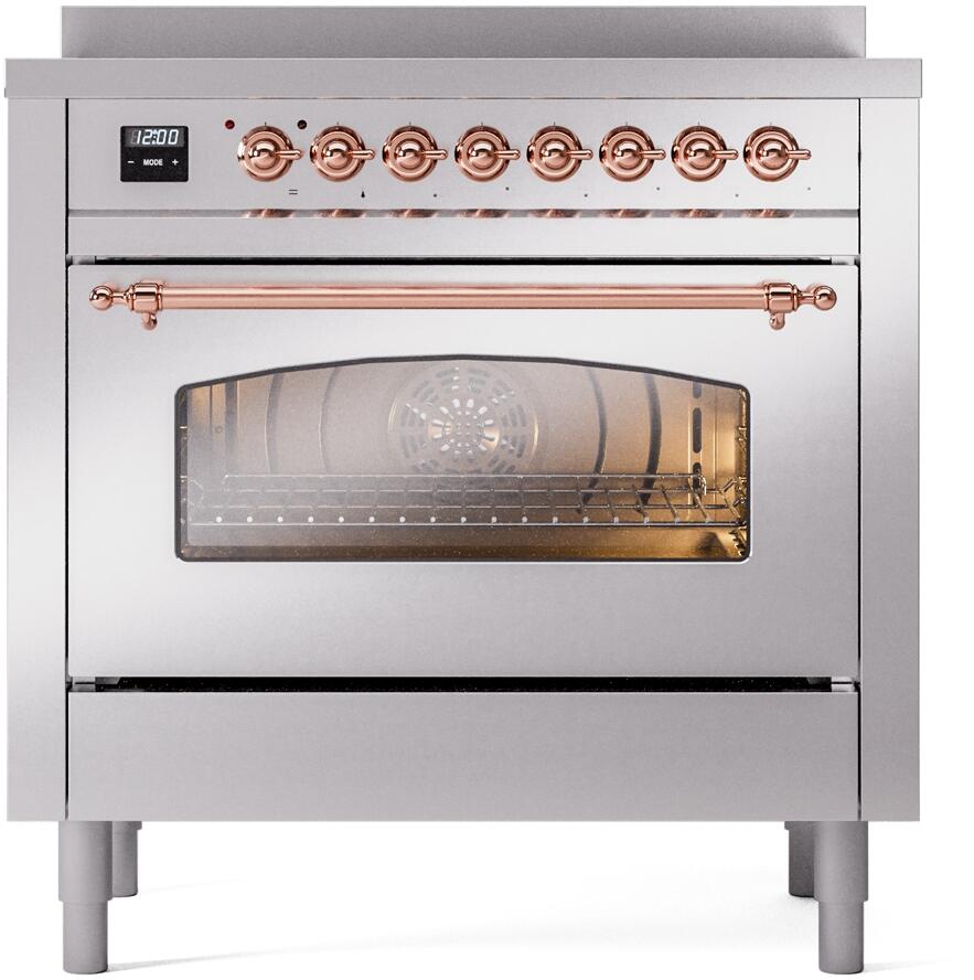 ILVE Nostalgie II 36-Inch Freestanding Electric Induction Range, Stainless Steel with Copper Trim (UPI366NMPSSP)