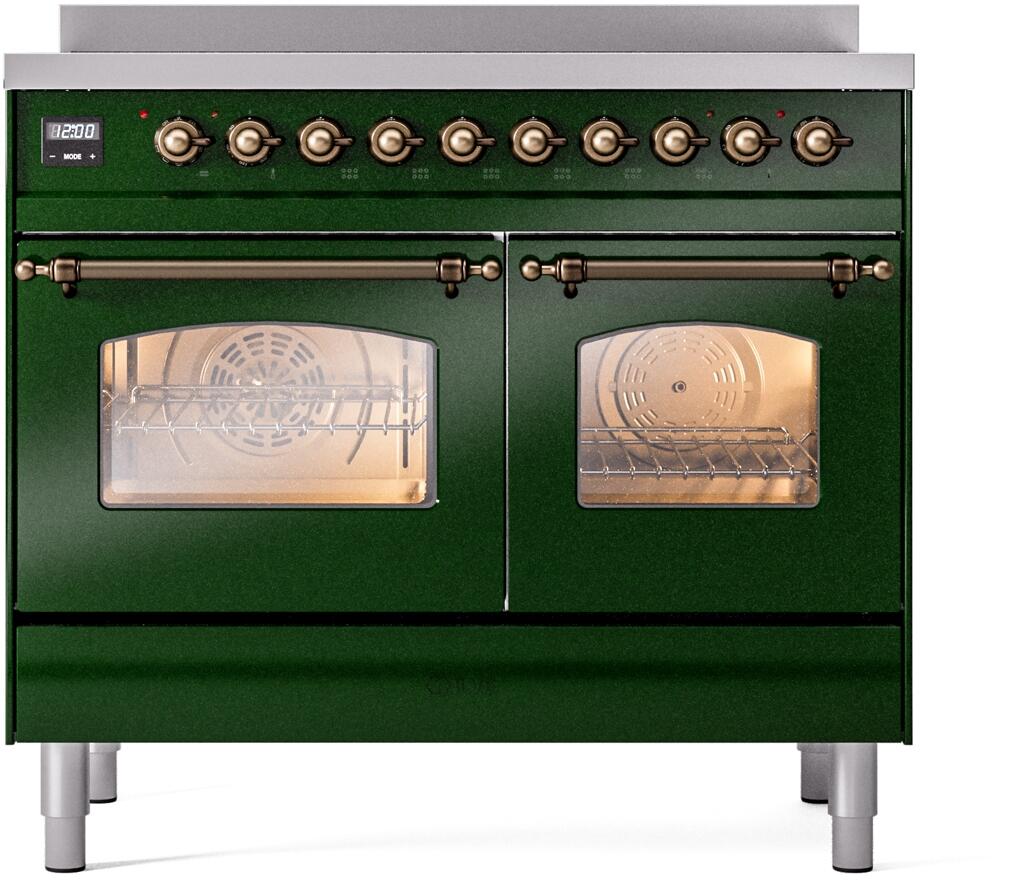ILVE Nostalgie II 40-Inch Freestanding Electric Induction Range, Emerald Green with Burnished Bronze Trim (UPDI406NMPEGB)