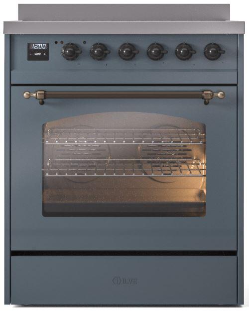 ILVE Nostalgie II 30-Inch Electric Induction Range, Freestanding, Blue Grey with Burnished Bronze Trim (UPI304NMPBGB)