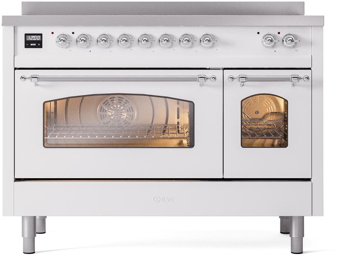 ILVE Nostalgie II 48-Inch Freestanding Electric Induction Range, White with Chrome Trim (UPI486NMPWHC)