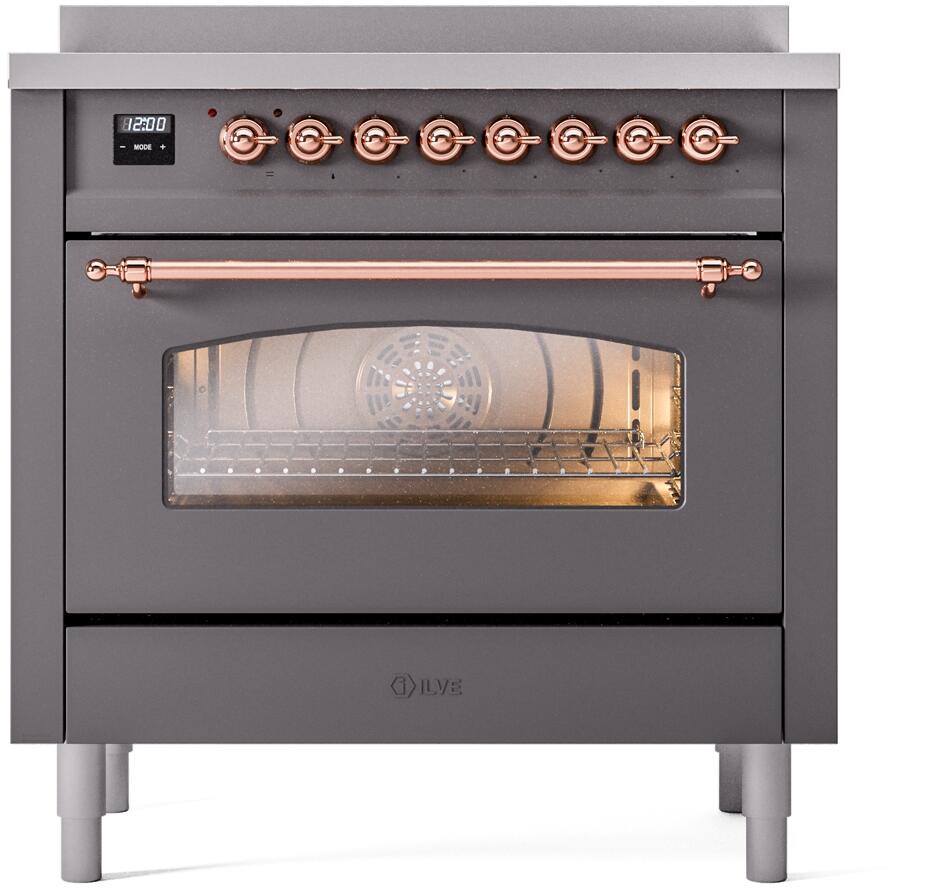 ILVE Nostalgie II 36-Inch Freestanding Electric Induction Range, Matte Graphite with Copper Trim (UPI366NMPMGP)