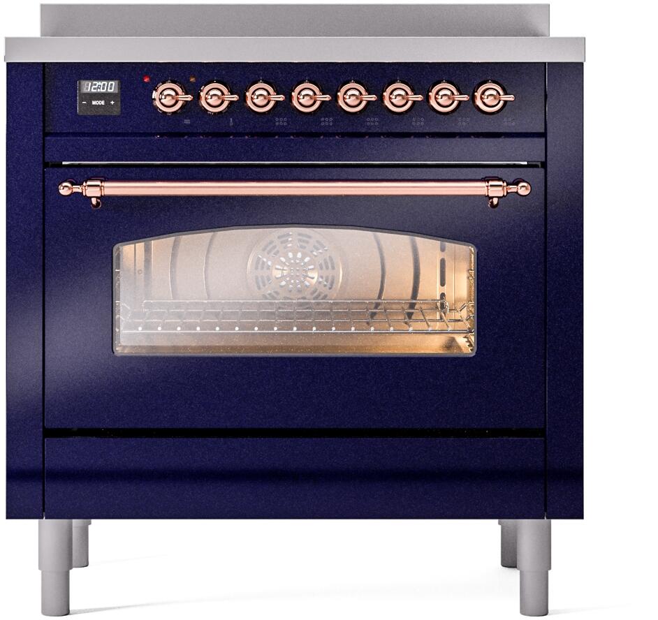 ILVE Nostalgie II 36-Inch Freestanding Electric Induction Range, Midnight Blue with Copper Trim (UPI366NMPMBP)