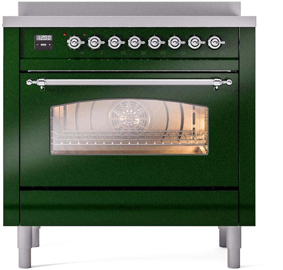 ILVE Nostalgie II 36-Inch Freestanding Electric Induction Range, Emerald Green with Chrome Trim (UPI366NMPEGC)