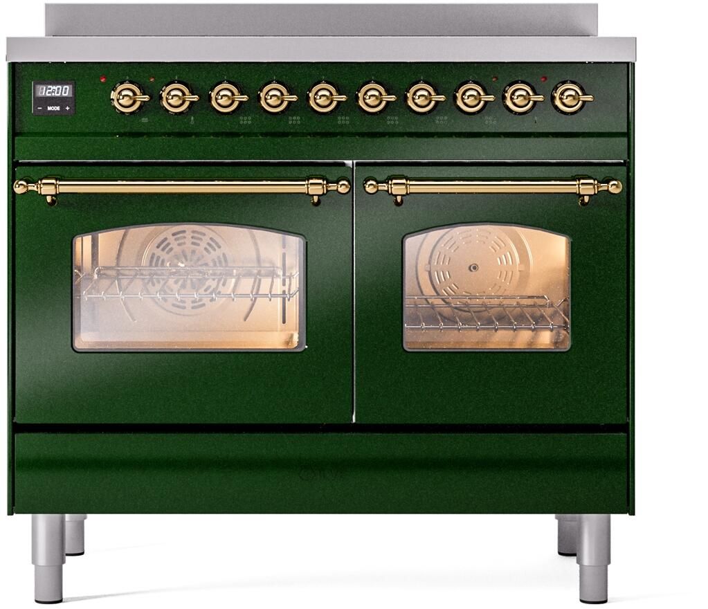 ILVE Nostalgie II 40-Inch Freestanding Electric Induction Range, Emerald Green with Brass Trim (UPDI406NMPEGG)
