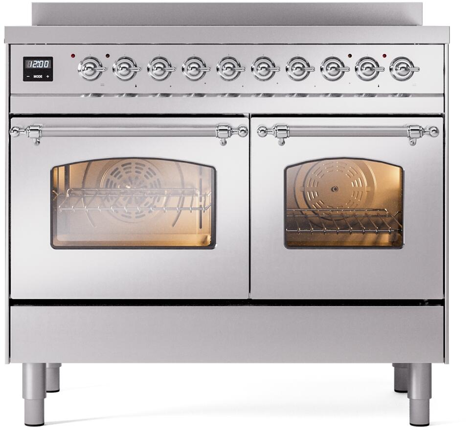 ILVE Nostalgie II 40-Inch Freestanding Electric Induction Range, Stainless Steel with Chrome Trim (UPDI406NMPSSC)